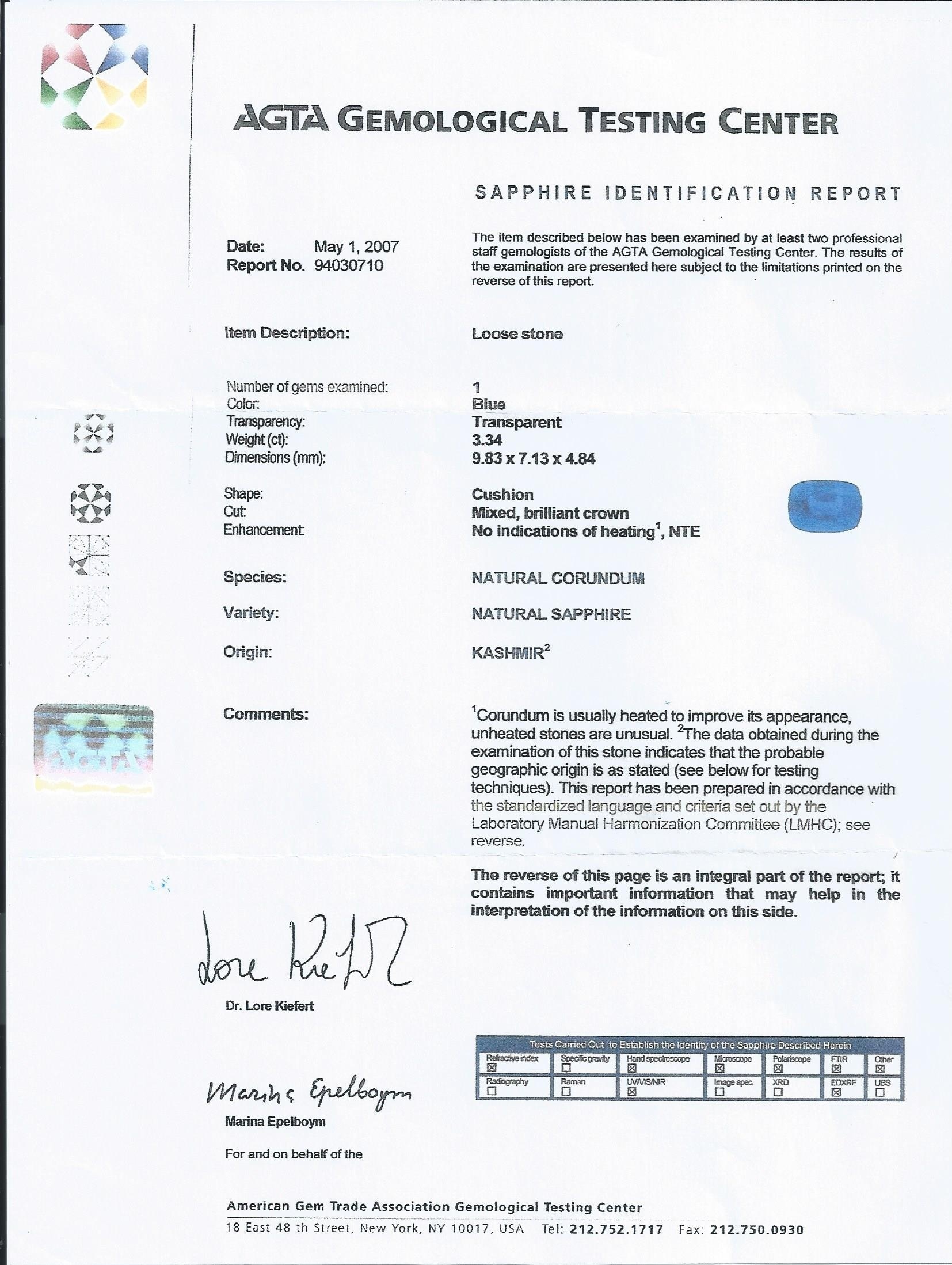 3.34 Ct. Blue Sapphire and Natural Diamond Three Stone Ring, Platinum 950