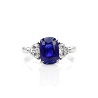 3.34 Ct. Blue Sapphire and Natural Diamond Three Stone Ring, Platinum 950 Video