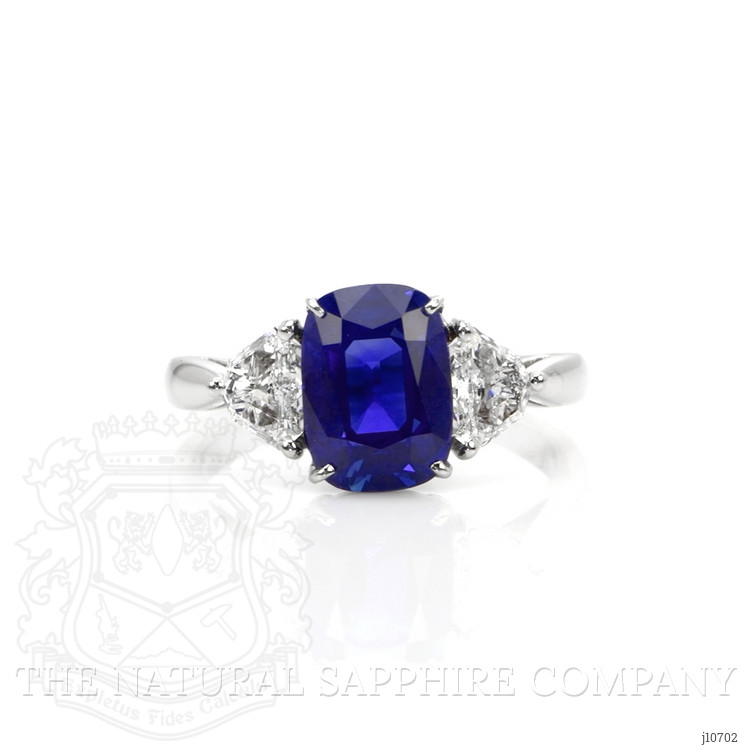 3.34 Ct. Blue Sapphire and Natural Diamond Three Stone Ring, Platinum 950