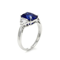 3.34 Ct. Blue Sapphire and Natural Diamond Three Stone Ring, Platinum 950 Image
