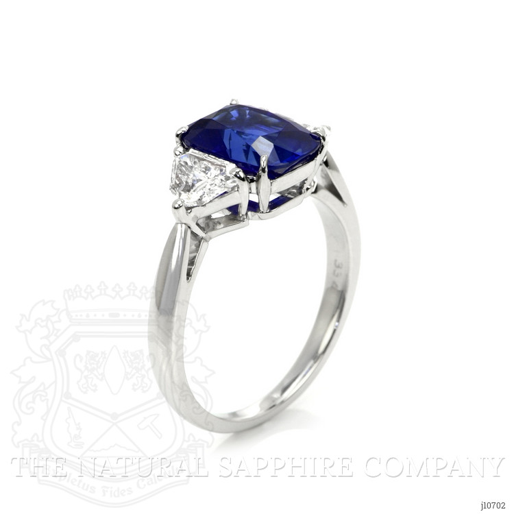 3.34 Ct. Blue Sapphire and Natural Diamond Three Stone Ring, Platinum 950