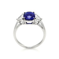 3.34 Ct. Blue Sapphire and Natural Diamond Three Stone Ring, Platinum 950 Image