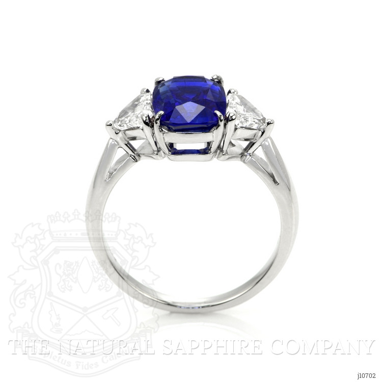 3.34 Ct. Blue Sapphire and Natural Diamond Three Stone Ring, Platinum 950