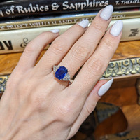 3.34 Ct. Blue Sapphire and Natural Diamond Three Stone Ring, Platinum 950 Life Style