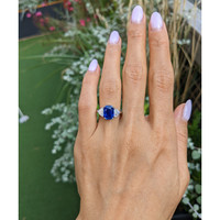 3.34 Ct. Blue Sapphire and Natural Diamond Three Stone Ring, Platinum 950 Life Style