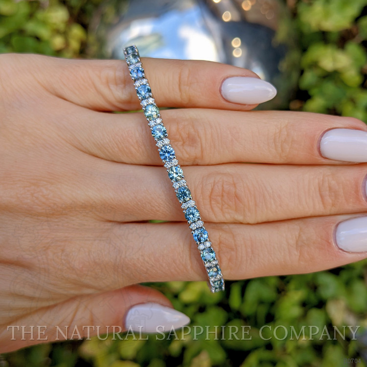 7.19 Ct.Tw. Bluish Green Sapphire and Natural Diamond Tennis/Line Bracelet, 14K White Gold