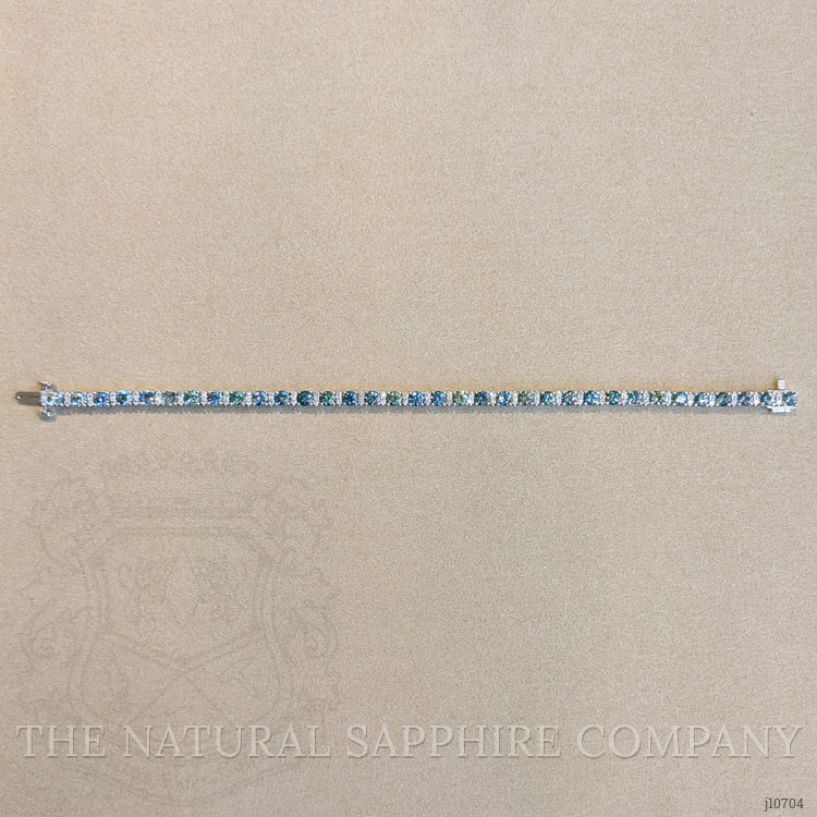 7.19 Ct.Tw. Bluish Green Sapphire and Natural Diamond Tennis/Line Bracelet, 14K White Gold