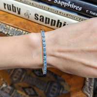 7.19 Ct.Tw. Bluish Green Sapphire and Natural Diamond Tennis/Line Bracelet, 14K White Gold Life Style
