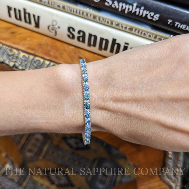 7.19 Ct.Tw. Bluish Green Sapphire and Natural Diamond Tennis/Line Bracelet, 14K White Gold