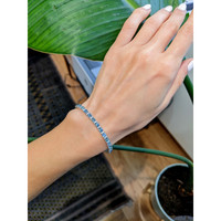 7.19 Ct.Tw. Bluish Green Sapphire and Natural Diamond Tennis/Line Bracelet, 14K White Gold Life Style