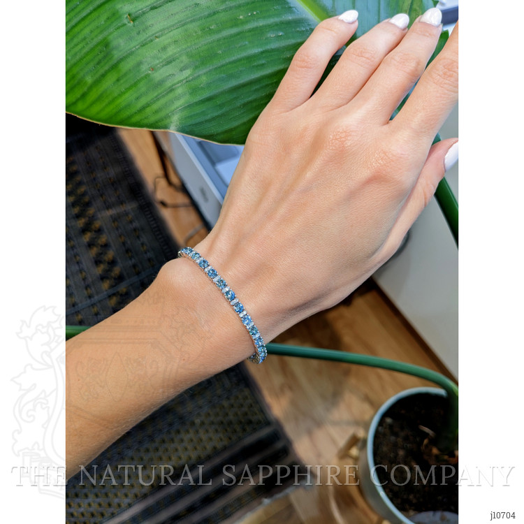 7.19 Ct.Tw. Bluish Green Sapphire and Natural Diamond Tennis/Line Bracelet, 14K White Gold