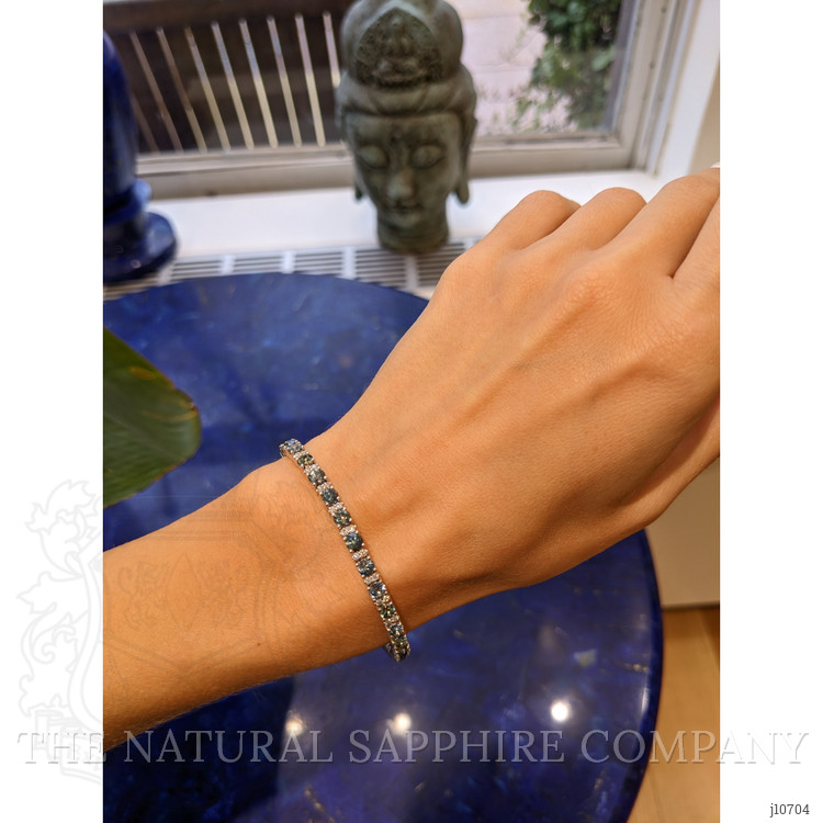 7.19 Ct.Tw. Bluish Green Sapphire and Natural Diamond Tennis/Line Bracelet, 14K White Gold