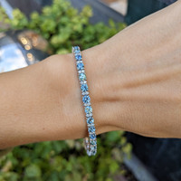 7.19 Ct.Tw. Bluish Green Sapphire and Natural Diamond Tennis/Line Bracelet, 14K White Gold Life Style