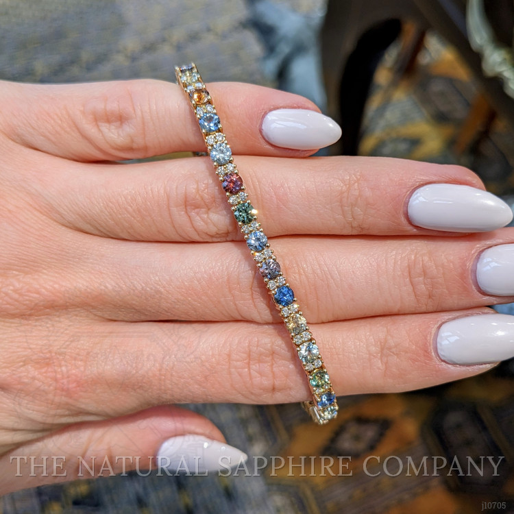 7.42 Ct.Tw. Multi Color Sapphire and Natural Diamond Tennis/Line Bracelet, 14K White Gold
