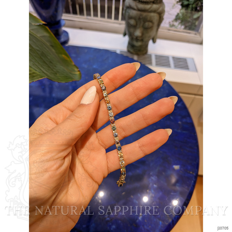 7.42 Ct.Tw. Multi Color Sapphire and Natural Diamond Tennis/Line Bracelet, 14K White Gold