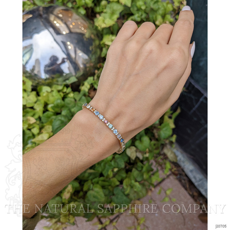 7.42 Ct.Tw. Multi Color Sapphire and Natural Diamond Tennis/Line Bracelet, 14K White Gold