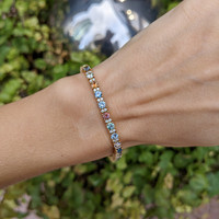7.42 Ct.Tw. Multi Color Sapphire and Natural Diamond Tennis/Line Bracelet, 14K White Gold Life Style