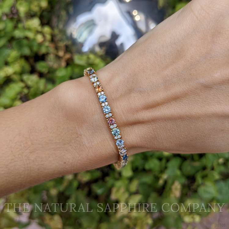 7.42 Ct.Tw. Multi Color Sapphire and Natural Diamond Tennis/Line Bracelet, 14K White Gold