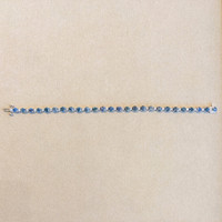 10.89 Ct.Tw. Greenish Blue Sapphire and Natural Diamond Tennis/Line Bracelet, 14K White Gold Image