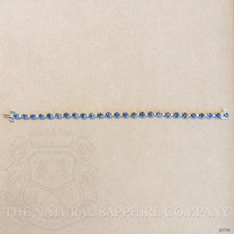 10.89 Ct.Tw. Greenish Blue Sapphire and Natural Diamond Tennis/Line Bracelet, 14K White Gold