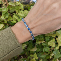 10.89 Ct.Tw. Greenish Blue Sapphire and Natural Diamond Tennis/Line Bracelet, 14K White Gold Life Style