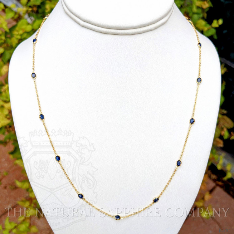 3.60 Ct. Blue Sapphire Bezel Necklace, 18K Yellow Gold