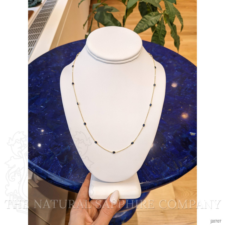 3.60 Ct. Blue Sapphire Bezel Necklace, 18K Yellow Gold