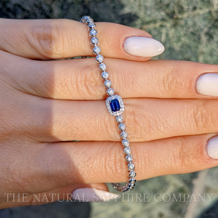 0.34 Ct.Tw. Blue Sapphire and Natural Diamond Halo Bracelet, 14K White Gold