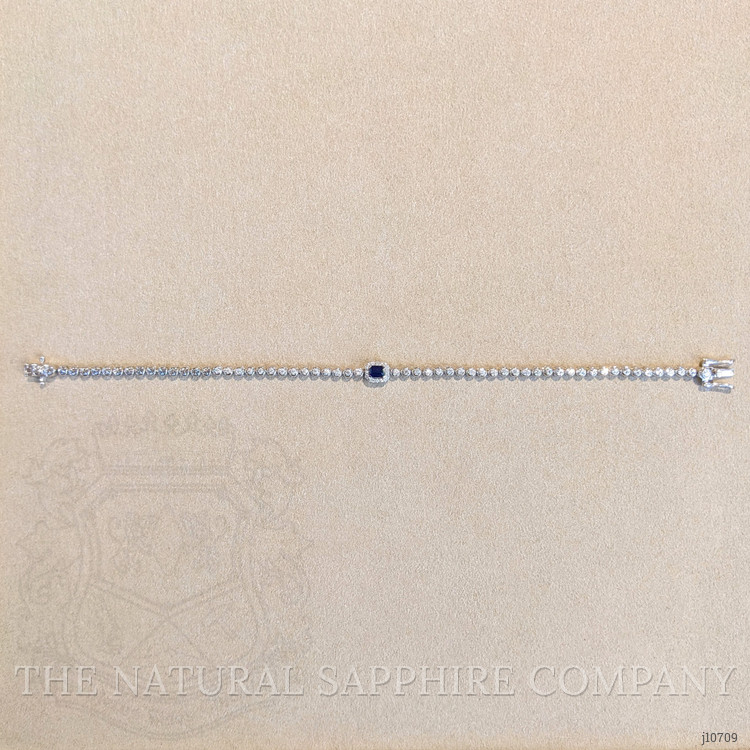 0.34 Ct.Tw. Blue Sapphire and Natural Diamond Halo Bracelet, 14K White Gold