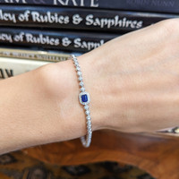 0.34 Ct.Tw. Blue Sapphire and Natural Diamond Halo Bracelet, 14K White Gold Life Style