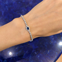 0.34 Ct.Tw. Blue Sapphire and Natural Diamond Halo Bracelet, 14K White Gold Life Style