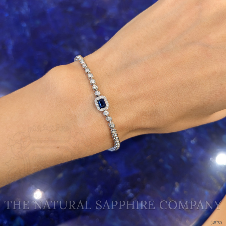 0.34 Ct.Tw. Blue Sapphire and Natural Diamond Halo Bracelet, 14K White Gold