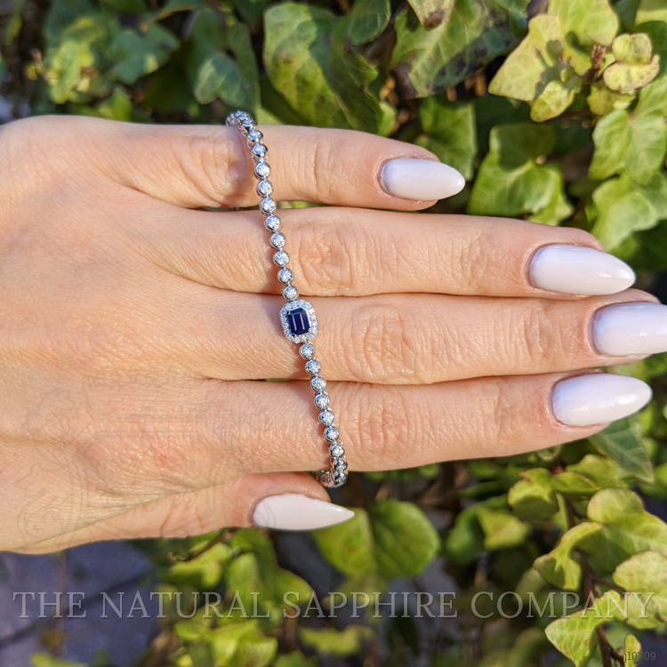 0.34 Ct.Tw. Blue Sapphire and Natural Diamond Halo Bracelet, 14K White Gold