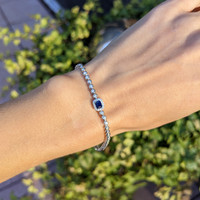 0.34 Ct.Tw. Blue Sapphire and Natural Diamond Halo Bracelet, 14K White Gold Life Style
