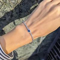 0.34 Ct.Tw. Blue Sapphire and Natural Diamond Halo Bracelet, 14K White Gold Life Style