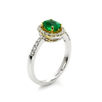 0.79 Ct. Emerald Natural Diamond Pave Ring, 18K White & Yellow Image