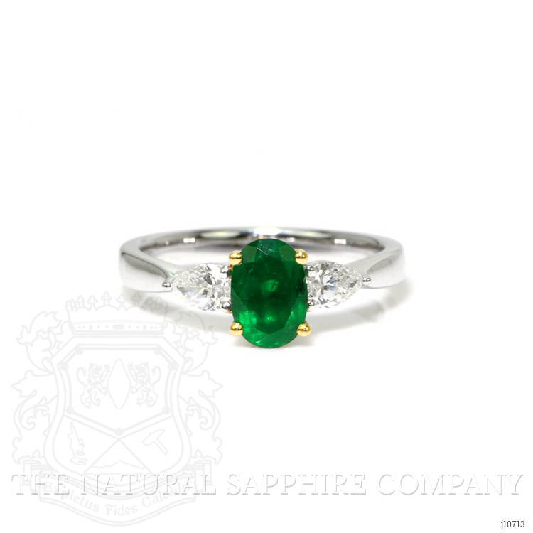 0.87 Ct. Emerald Natural Diamond Three Stone Ring, 18K White & Yellow