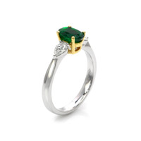 0.87 Ct. Emerald Natural Diamond Three Stone Ring, 18K White & Yellow Image