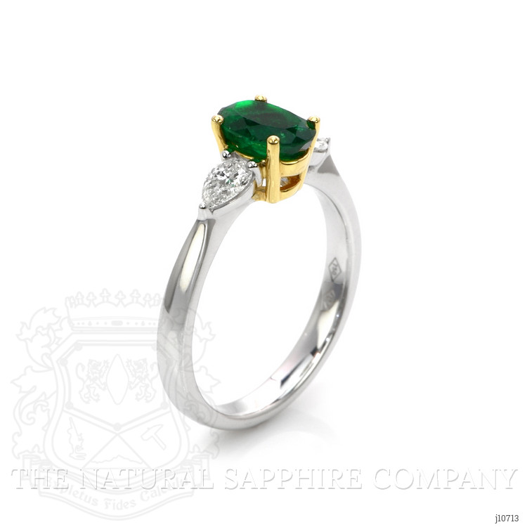 0.87 Ct. Emerald Natural Diamond Three Stone Ring, 18K White & Yellow