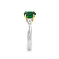 0.87 Ct. Emerald Natural Diamond Three Stone Ring, 18K White & Yellow Image