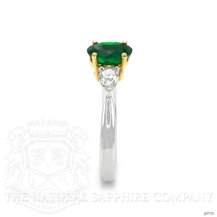 0.87 Ct. Emerald Natural Diamond Three Stone Ring, 18K White & Yellow