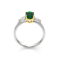 0.87 Ct. Emerald Natural Diamond Three Stone Ring, 18K White & Yellow Image
