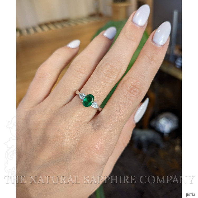 0.87 Ct. Emerald Natural Diamond Three Stone Ring, 18K White & Yellow