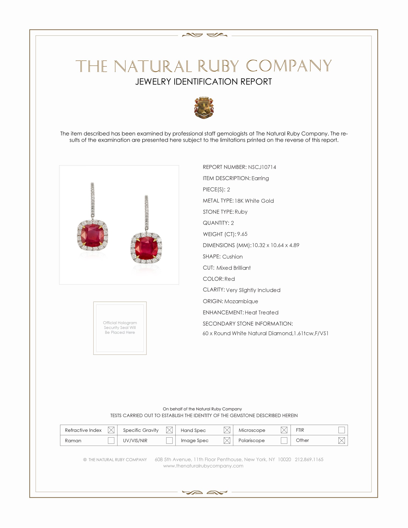 9.65 Ct.Tw. Ruby and Natural Diamond Halo Earrings, 18K White Gold