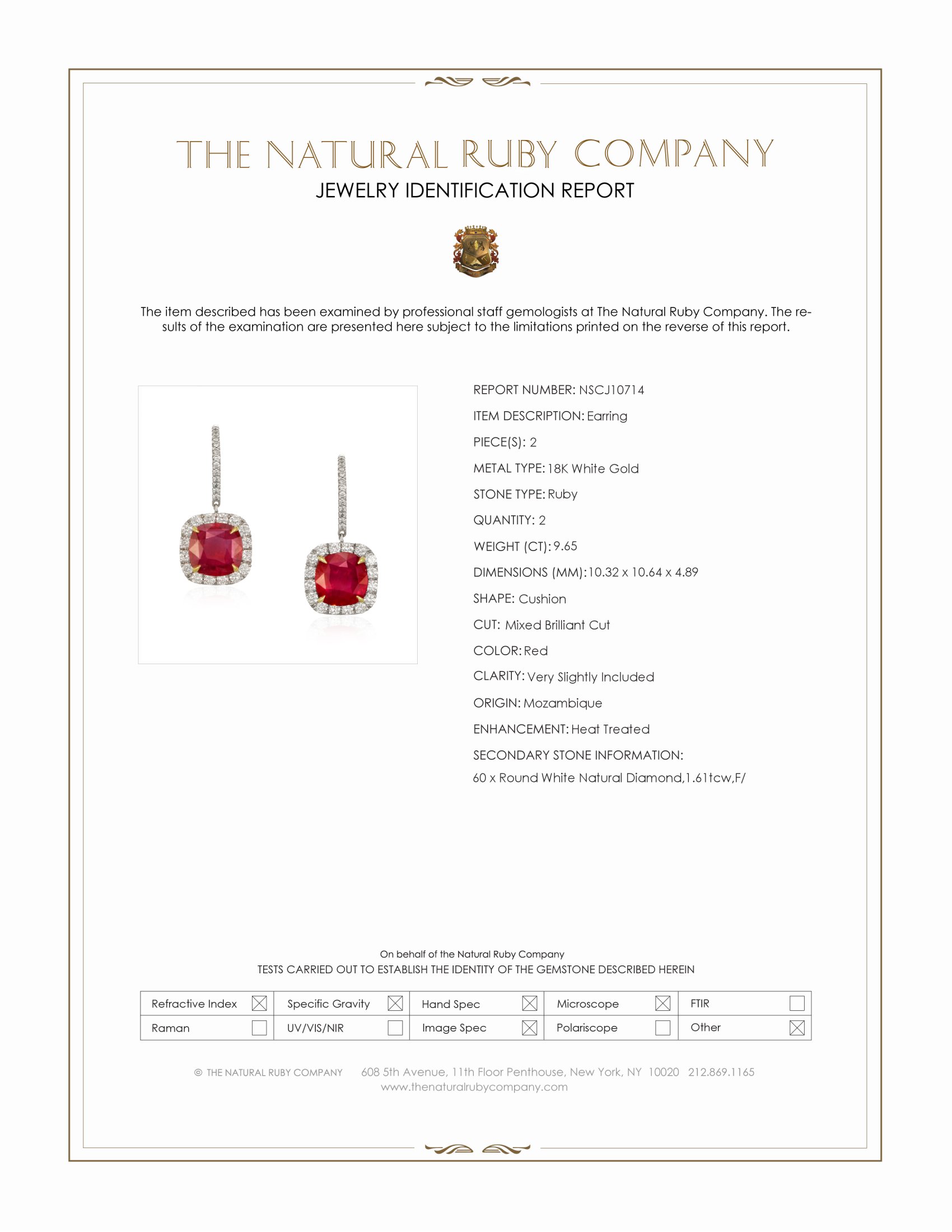 9.65 Ct.Tw. Ruby and Natural Diamond Halo Earrings, 18K White Gold