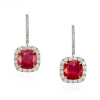 9.65 Ct.Tw. Ruby Natural Diamond Halo Earrings, 18K White Gold Video