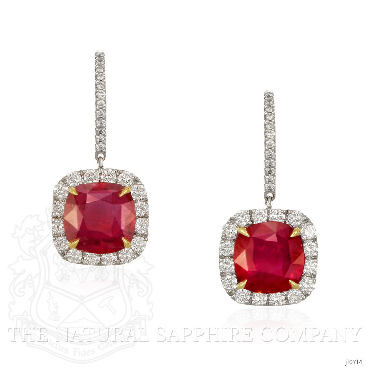 9.65 Ct.Tw. Ruby Natural Diamond Halo Earrings, 18K White Gold
