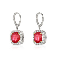 9.65 Ct.Tw. Ruby Natural Diamond Halo Earrings, 18K White Gold Image