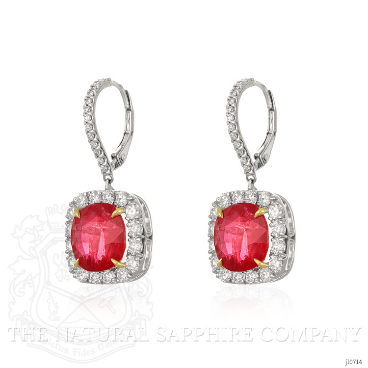 9.65 Ct.Tw. Ruby Natural Diamond Halo Earrings, 18K White Gold