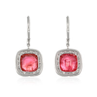 9.65 Ct.Tw. Ruby Natural Diamond Halo Earrings, 18K White Gold Image